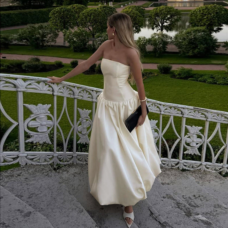 Sexy Tube Top Dress Elegant Sexy Hepburn off Shoulder Puffy Dress  DestGlow