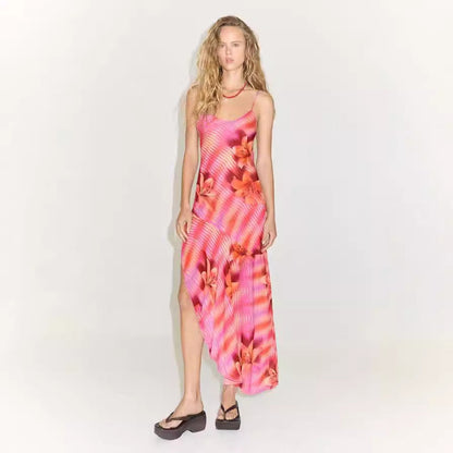 Backless Bandage Slit Printing Dress Women Clothing Printing Slip Dress by Ragazza