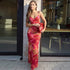 Women Sexy Deep V Plunge neck Mesh Floral Print Sleeveless Strap Skinny Sheath Dress by Ragazza