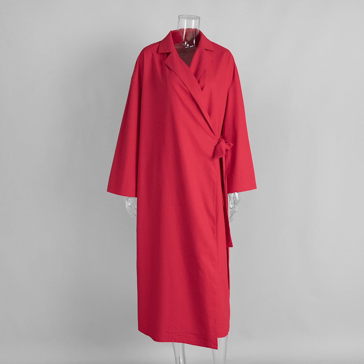 Cotton Linen Dress Women Autumn Lazy Casual Loose Robe Collared Tied Maxi Dress by Ragazza