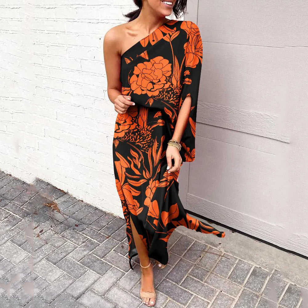 Summer Loose off Shoulder Waist Trimming Printing Dress Women by Ragazza