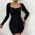 Women Clothing Autumn Winter Slim Fit Sheath Stitching Lace Knitted Sexy Long Sleeved Dress by Ragazza