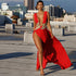 New Ladies Maxi Dress Sexy Fashion Wedding Evening Dress Deep V Plunge Plunge High Slit Part Large Swing Mop Dress by Ragazza