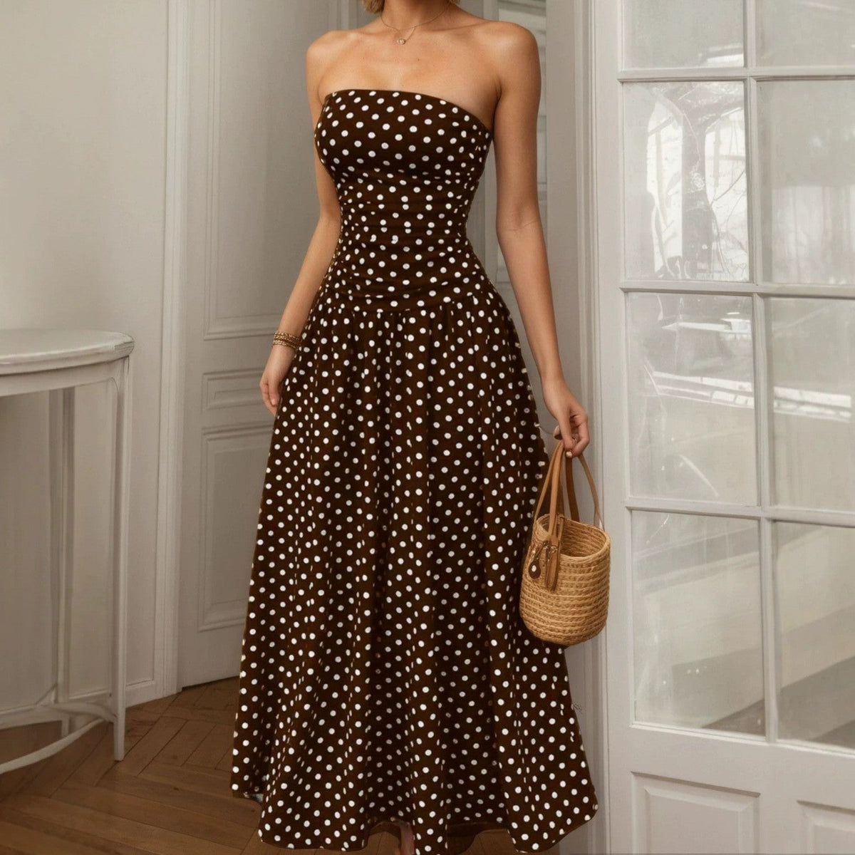 Summer Polka Dot Tube Top Dress Women Slim Fit A line Dress  DestGlow