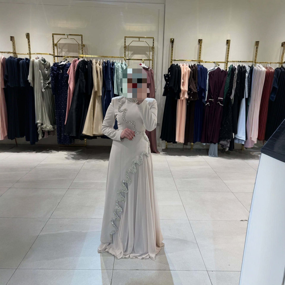 Women Beaded Ribbon Elegant Evening Maxi Dress