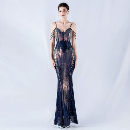 Dress Positioning Floral Sequin Craft Beaded Strap Evening Dress by Ragazza