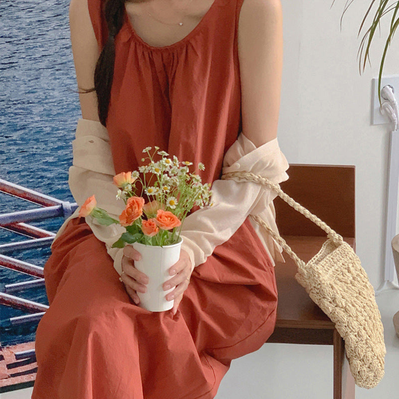 Korean High Grade Sleeveless Vest Dress Summer Sneaky Design Backless Dress Can Be Outerwear Homewear by Ragazza