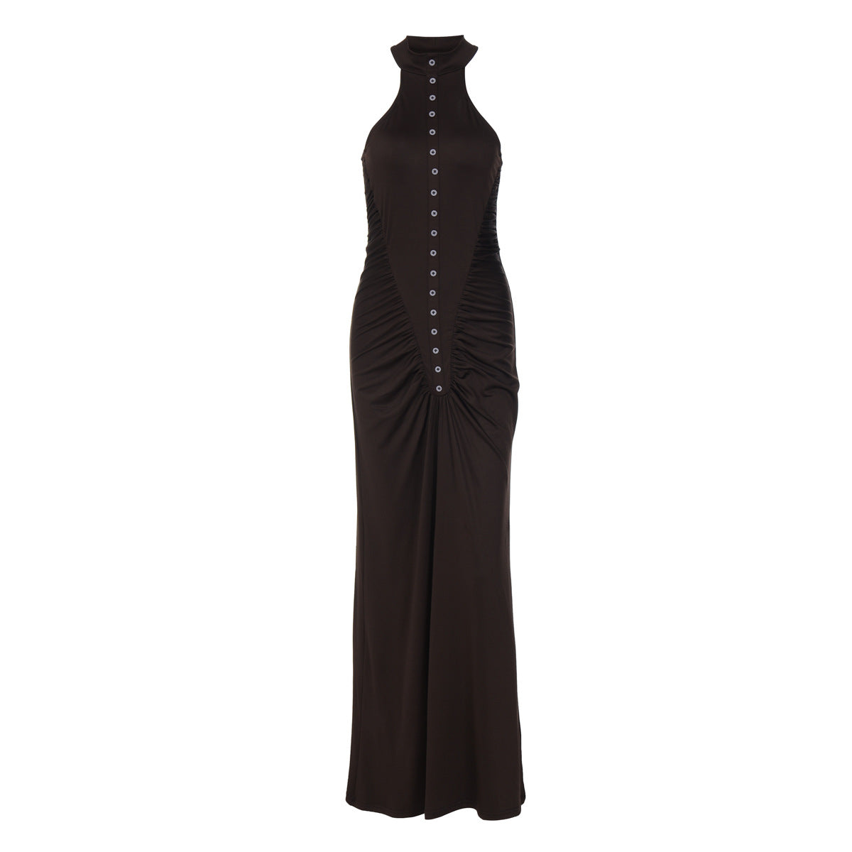French Women Autumn Slim Fit Crumpled Button round Neck Sleeveless Dress for Women by Ragazza