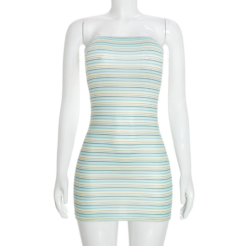 Women Clothing Autumn Casual Printed Simple Sleeveless Tube Top Tight Short Dress  DestGlow