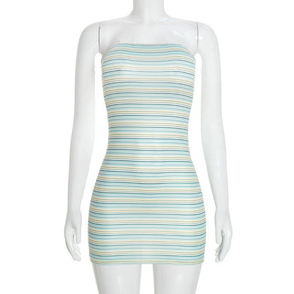 Women Clothing Autumn Casual Printed Simple Sleeveless Tube Top Tight Short Dress  DestGlow