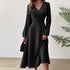 French Adult Lady like Woman V neck Dress Autumn Winter Elegant Elegant A line High Waist Midi Dress by Ragazza