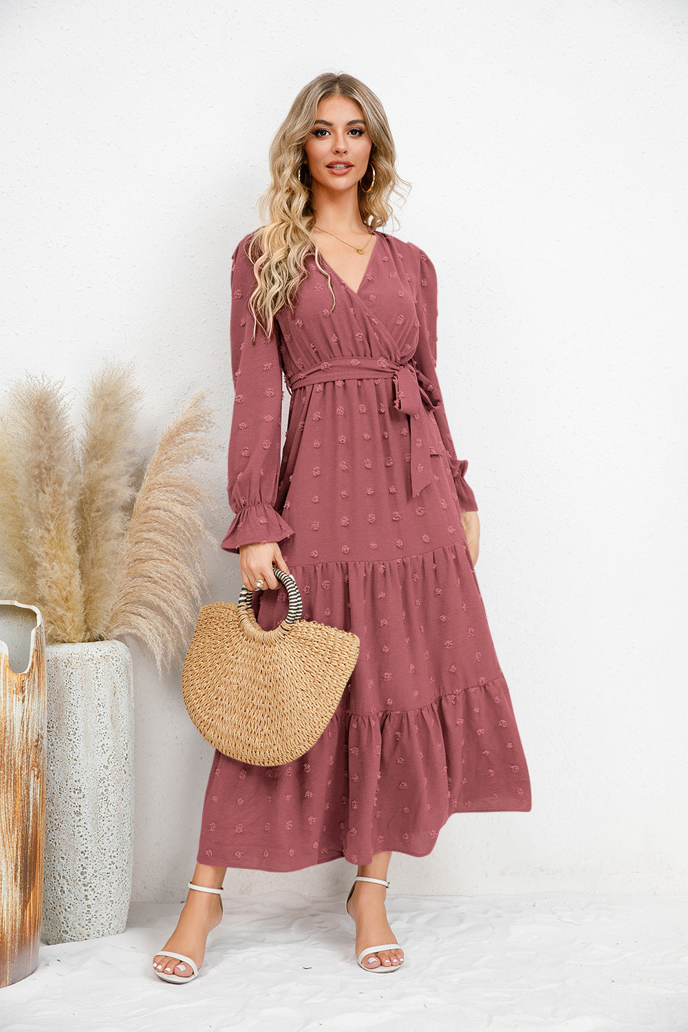 Autumn Winter Solid Color Wide Hem Casual Dress Women Clothing Maxi Dress by Ragazza