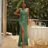 Sleeveless Elegant One Shoulder Diagonal Collar Sexy Long Sequined Cocktail Evening Dress Bridesmaid Dress for Women by Ragazza