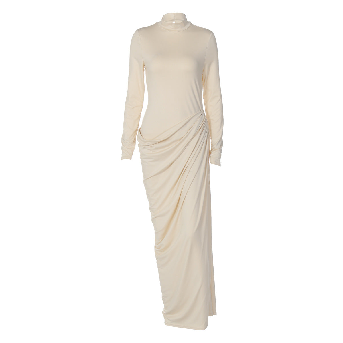 French Women Autumn Sexy Slim Fit Backless Button Solid Color Long Sleeve Dress by Ragazza