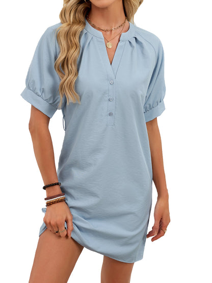 Women Clothing Spring Summer Solid Color Casual V neck Lace up Dress by Ragazza