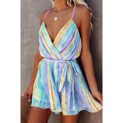 Spring Summer Suspender Pleated Chiffon Dress Home Lace up Sexy V neck Chiffon Dress by Ragazza