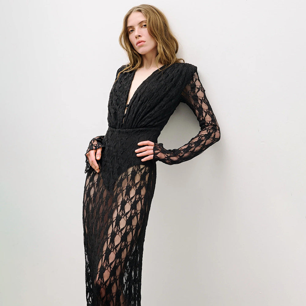 Autumn Winter French Lace Long Sleeve Lining Dress Women Clothing Dress Sexy Evening Dress Christmas by Ragazza