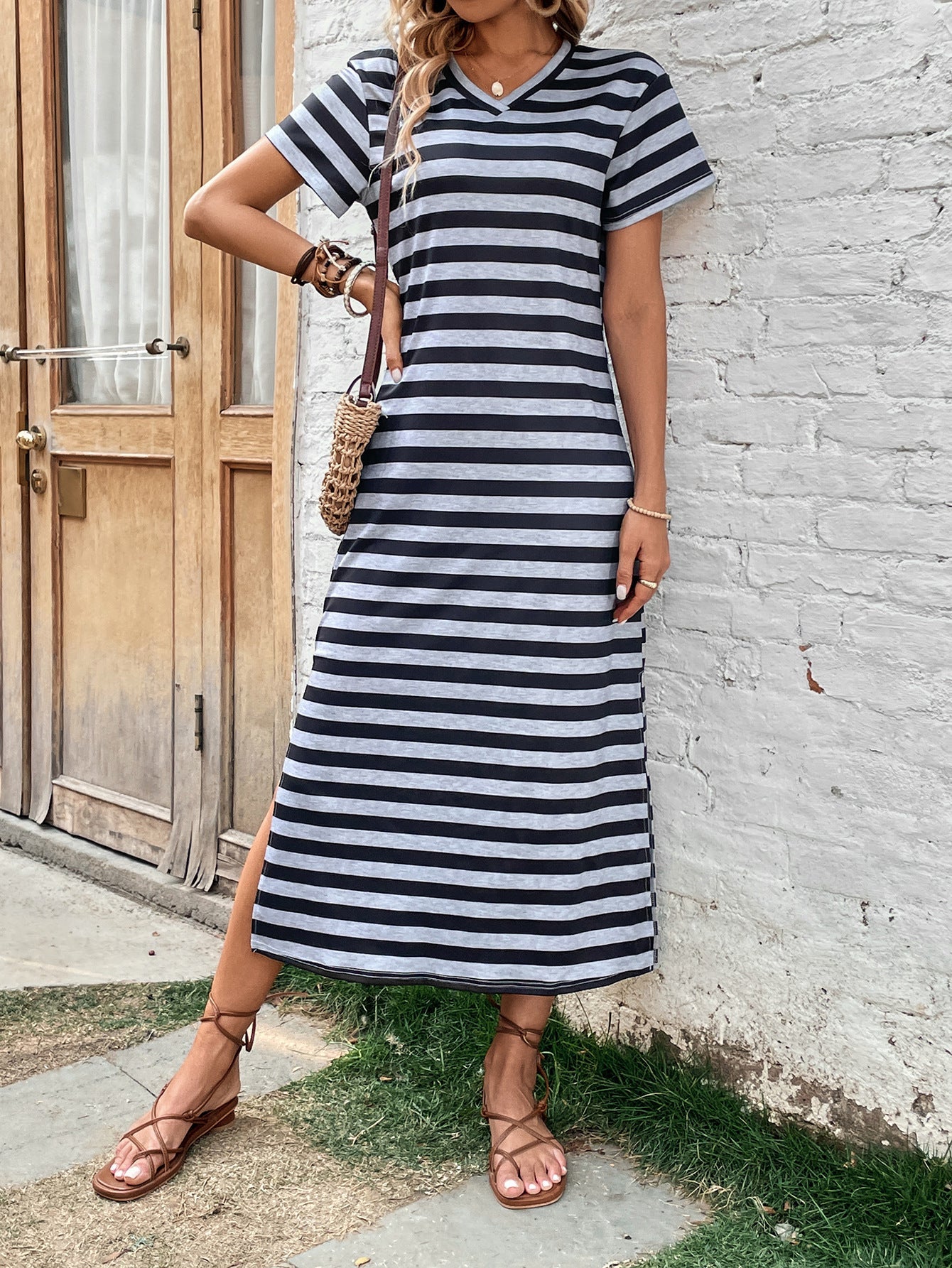 Women Loose Comfortable Striped Casual Dress by Ragazza