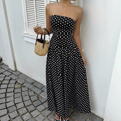 Spring Summer Sexy off the Shoulder Polka Dot A line Elegant Waist Slimming Dress Evening Dress by Ragazza