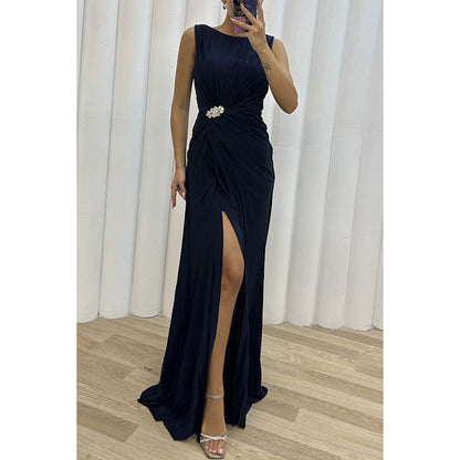 Pleated Split Casual Dress Sleeveless Dress Evening Dress Women by Ragazza
