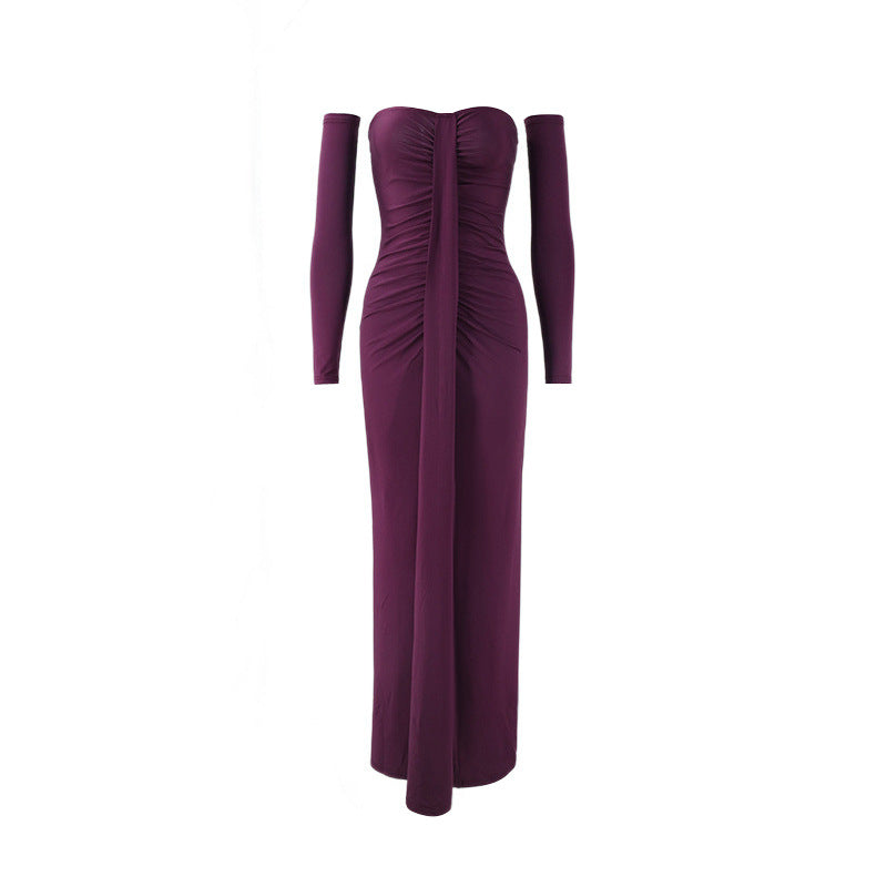 Women Clothing Autumn Wrapped Chest Pleated Slim Independent Sleeve Length Dress  DestGlow