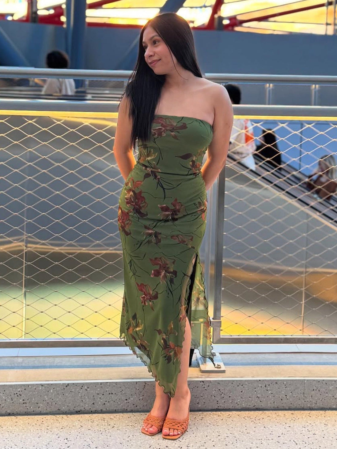 Summer Women Clothing Vacation Slimming Retro Printed Sexy Tube Top Split Double Layer Dress by Ragazza