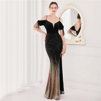 Velvet Spaghetti Straps Cocktail Evening Dress Dress Elegant Company Annual Meeting Women Sexy Long Short Sleeve by Ragazza
