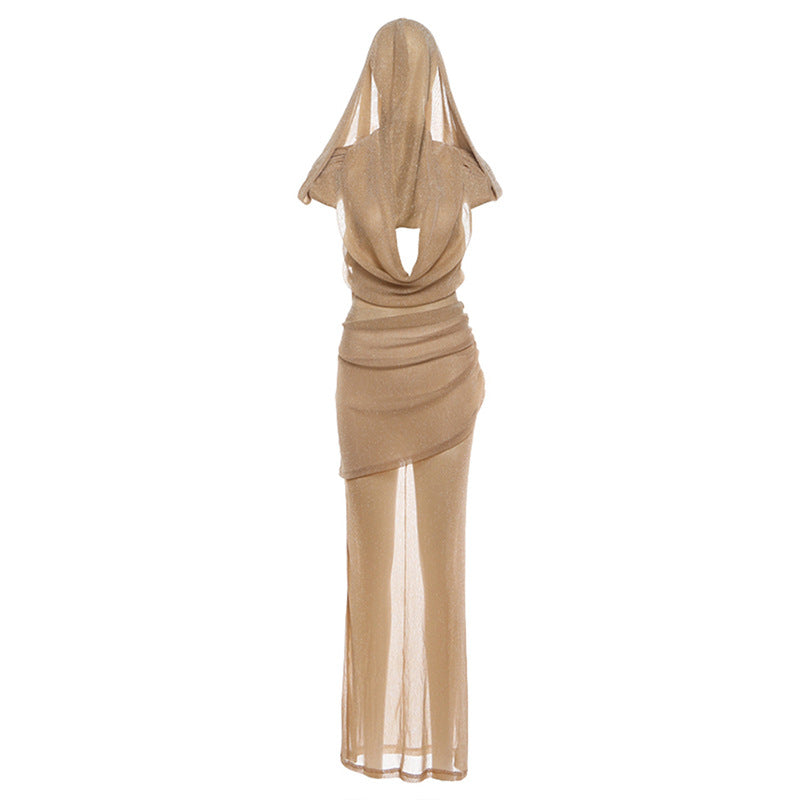 Autumn Winter Women Clothing Sexy Backless Slim Fit Hooded Deep V Plunge neck Sleeveless Dress by Ragazza