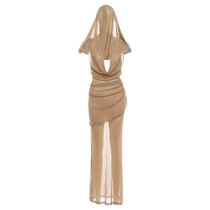 Autumn Winter Women Clothing Sexy Backless Slim Fit Hooded Deep V Plunge neck Sleeveless Dress by Ragazza