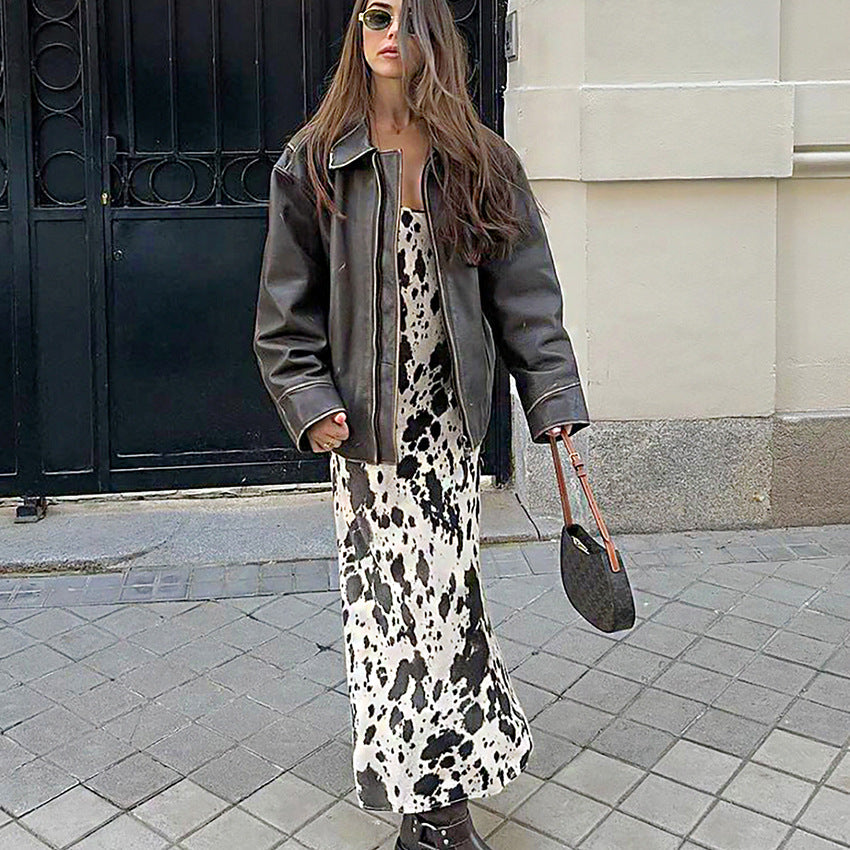 Autumn Winter Sexy Design Print Sling round Neck All Matching Ankle High Retro Party Formal Dress Women by Ragazza