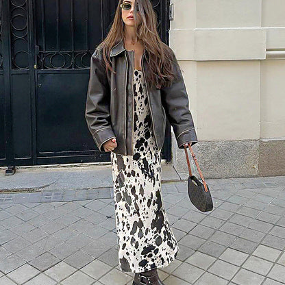 Autumn Winter Sexy Design Print Sling round Neck All Matching Ankle High Retro Party Formal Dress Women by Ragazza
