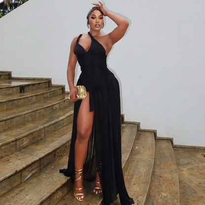 Women Clothing Solid Color Sheath Asymmetric Dress Diagonal Collar Backless Slim Fit Maxi Dress by Ragazza