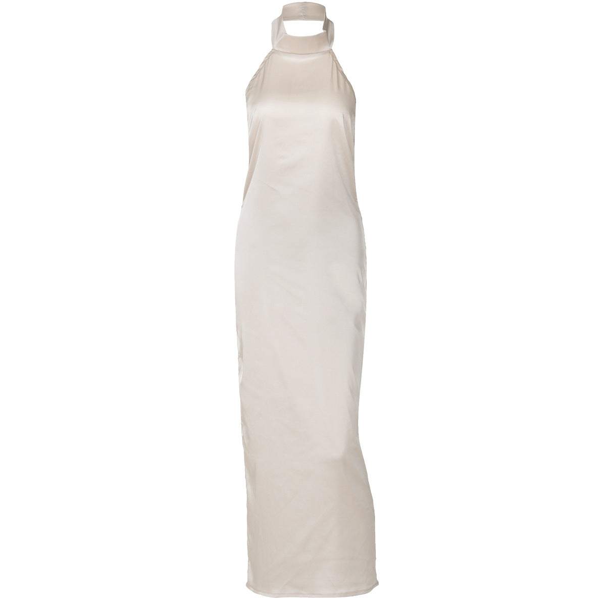 Summer Solid Color Sleeveless Halter Sexy Backless Satin Dress by Ragazza