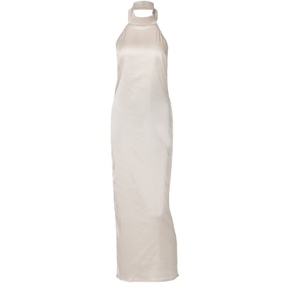 Summer Solid Color Sleeveless Halter Sexy Backless Satin Dress by Ragazza