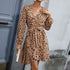 Autumn Retro Date Lightly Mature Tight Waist V neck Leopard Print Dress by Ragazza