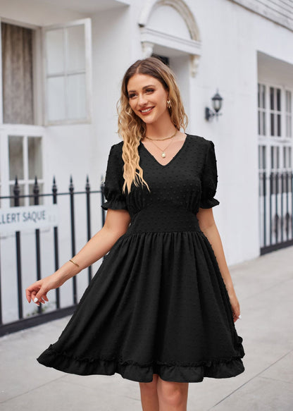 Summer Women Clothing Jacquard V neck Tight Waist Beach Elegant Dress by Ragazza