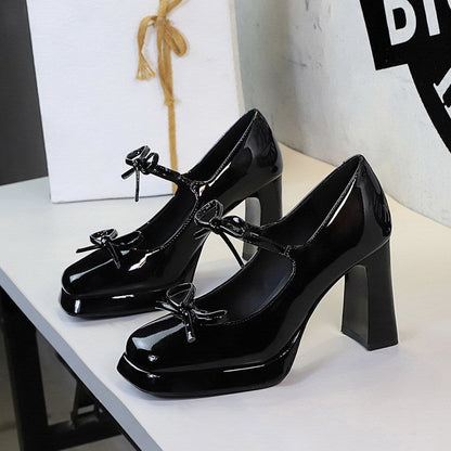 Sexy Patent Leather Bow Buckle Waterproof Platform Super High Heel Not Tired Feet Shoes  DestGlow