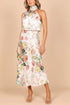 Mature Elegant Women Sleeveless Halter Printed Satin Dress by Ragazza
