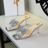 Rhinestone Bow Square Toe Open Toe Slippers Transparent Slip on Stiletto Heel Outdoor Slippers  DestGlow
