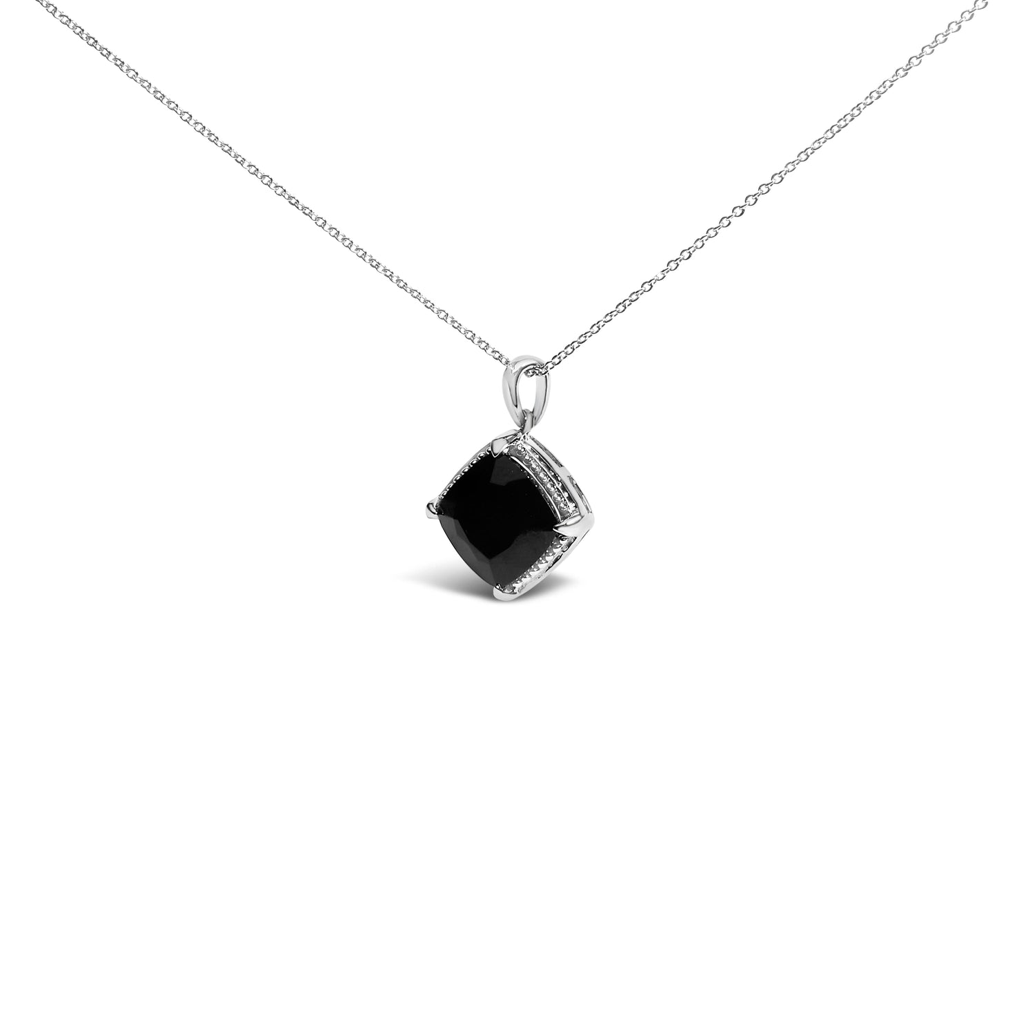 Sterling Silver Cushion Onyx 3-Piece Jewelry Set Ring Earrings Pendant 18 Inch Cable Chain by Bids.com
