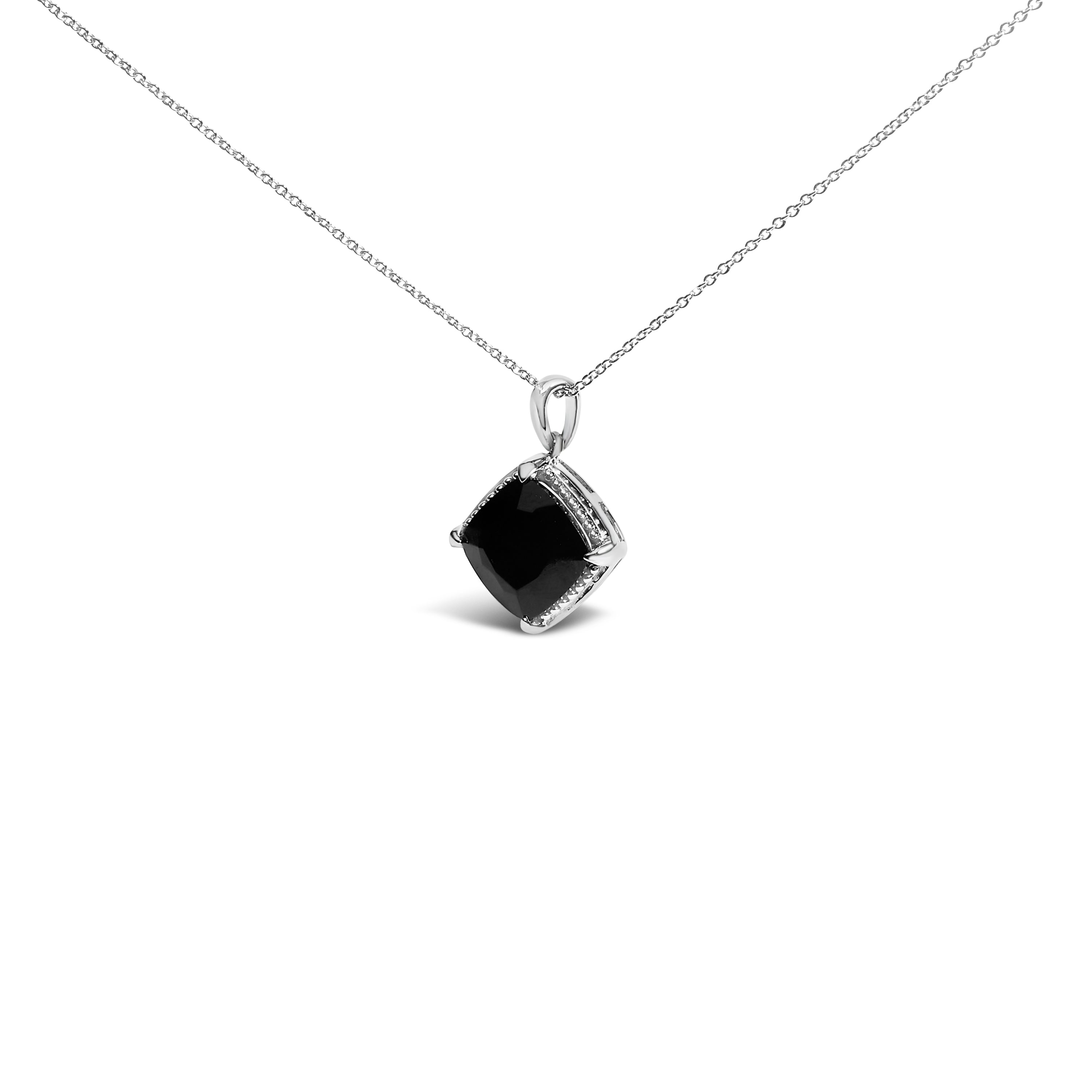Sterling Silver Cushion Onyx 3-Piece Jewelry Set Ring Earrings Pendant 18 Inch Cable Chain by Bids.com