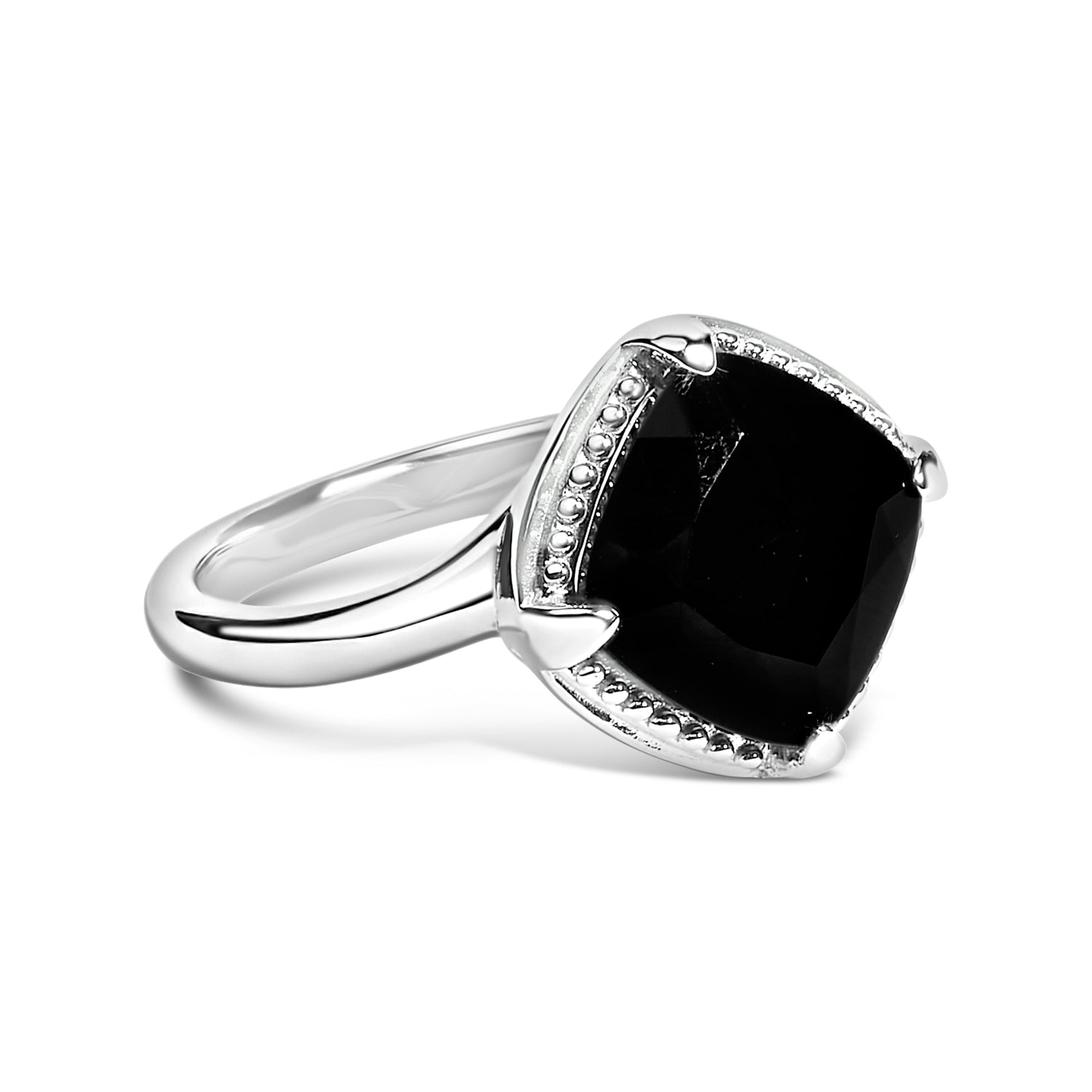 Sterling Silver Cushion Onyx 3-Piece Jewelry Set Ring Earrings Pendant 18 Inch Cable Chain by Bids.com