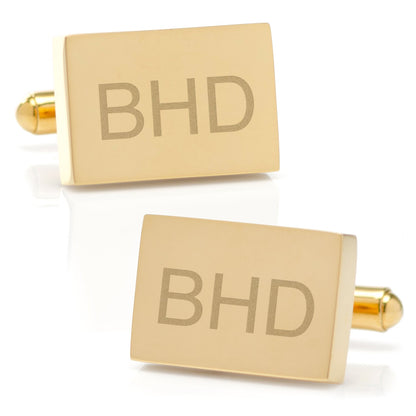 Stainless Steel Gold Plated Block Engravable Cufflinks by Cufflinks.com