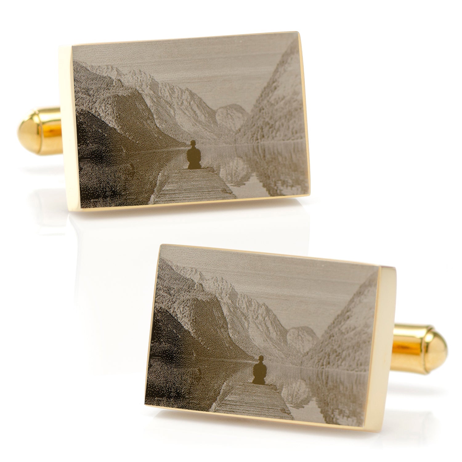 Stainless Steel Gold Plated Block Engravable Cufflinks by Cufflinks.com