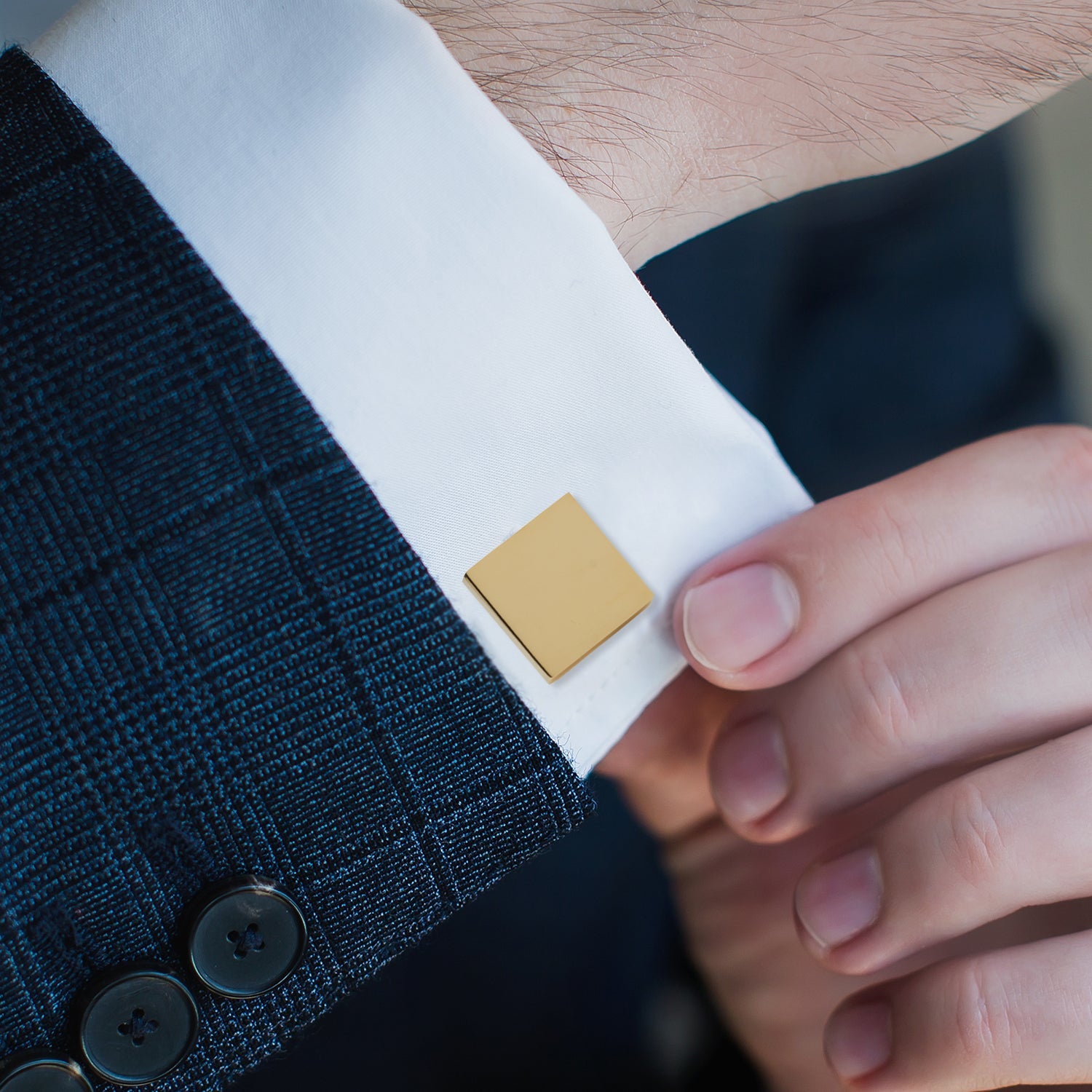Gold Stainless Engravable Square Cufflinks by Cufflinks.com