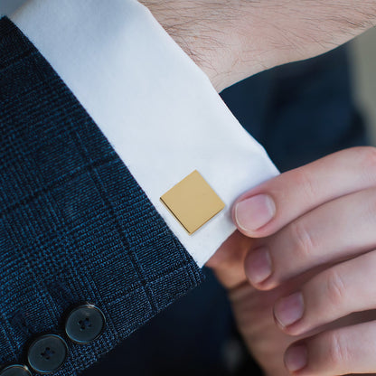 Gold Stainless Engravable Square Cufflinks by Cufflinks.com