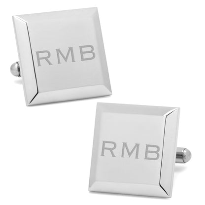 Stainless Steel Beveled Edge Engravable Square Cufflinks by Cufflinks.com