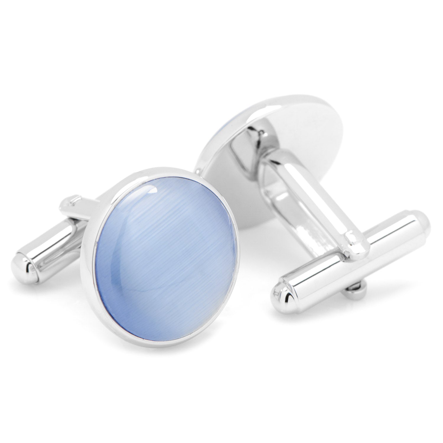 Silver and Blue Catseye Cufflinks by Cufflinks.com