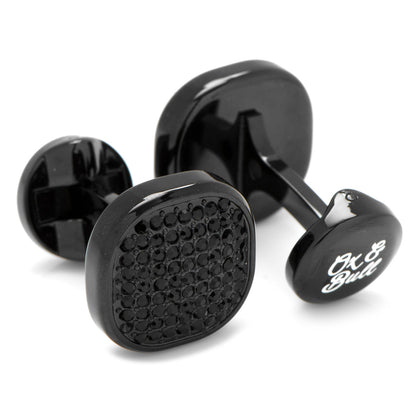 Black Stainless Steel Black Pave Crystal Cufflinks by Cufflinks.com