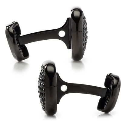 Black Stainless Steel Black Pave Crystal Cufflinks by Cufflinks.com